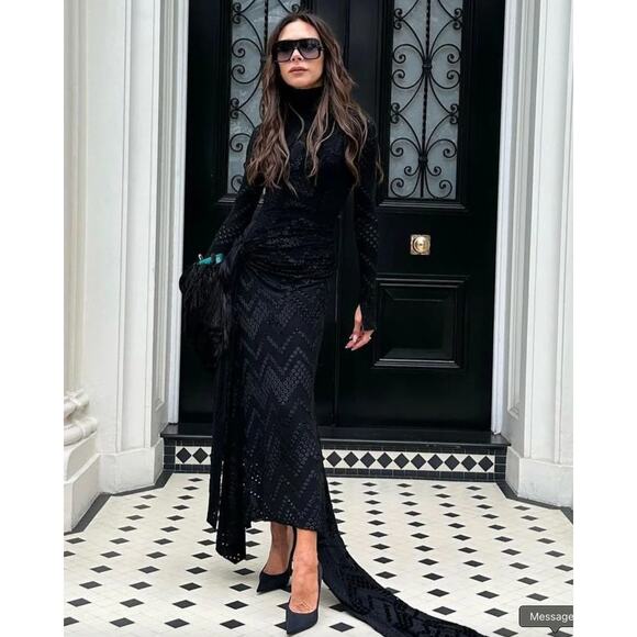 Victoria Beckham Eyelet Embroidered Jersey Dress with Twist Detail - Picture 2 of 16